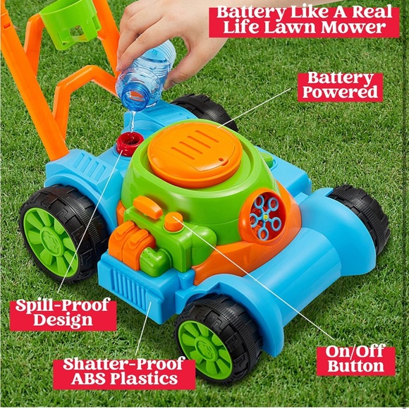 Blue Kids 👦🏻👧🏻 Bubble 🫧 Blowing Lawn Mower with 4 x 4 oz Bubble 🫧 Solution - Picture 4 of 7